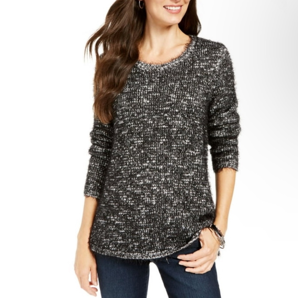 Style & Co. Women's Black Marled Eyelash Chunky Knit Sweater‎ Size Large NEW